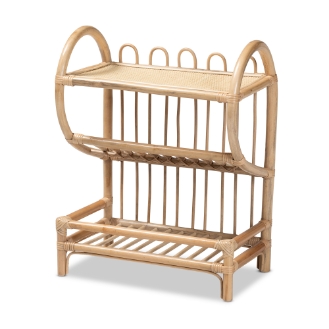 Baxton Studio Liora Modern Bohemian Natural Brown Finished Rattan 2-Tier Display Shelf