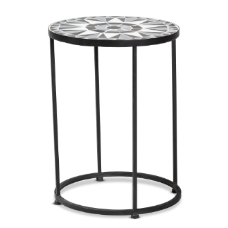 Baxton Studio Kaden Modern and Contemporary Multi-Colored Glass and Black Metal Outdoor Side Table