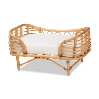 Baxton Studio Malino Modern Bohemian  Natural Brown Rattan Pet Bed with Cushion
