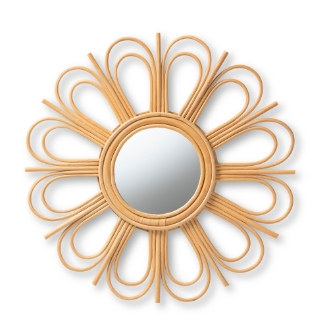 Baxton Studio Sakura Modern Bohemian Natural Brown Rattan Accent Wall Mirror