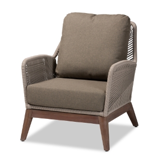 Baxton Studio Jennifer Mid-Century Transitional Grey Woven Rope Mahogany Accent Chair