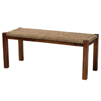 Baxton Studio Hermes Mid-Century Modern Transitional Natural Seagrass and Mahogany Wood Bench