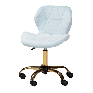 Baxton Studio Savara Contemporary Glam and Luxe Aqua Velvet Fabric and Gold Metal Swivel Office Chair