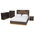 Baxton Studio Arcelia Contemporary Glam and Luxe Two-Tone Dark Brown and Gold Finished Wood Queen Size 4-Piece Bedroom Set with Chest