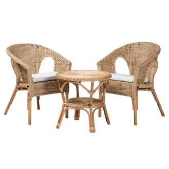 Baxton Studio Abbey Modern Bohemian Natural Brown Antique Rattan 3-Piece Living Room Set