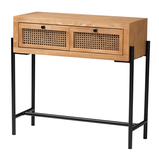 Baxton Studio Santino Modern Industrial Natural Brown Finished Wood and Black Metal 2-Drawer Console Table