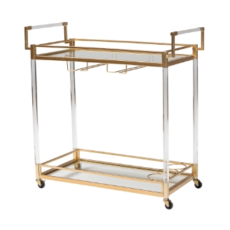 Baxton Studio Savannah Contemporary Glam and Luxe Gold Metal and Glass Wine Cart