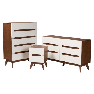 Baxton Studio Calypso Mid-Century Modern Two-Tone White and Walnut Brown Finished Wood 3-Piece Storage Set
