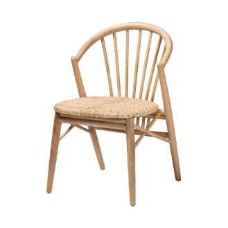 Baxton Studio Kobe Mid-Century Modern Natural Brown Finished Wood and Rattan Dining Chair