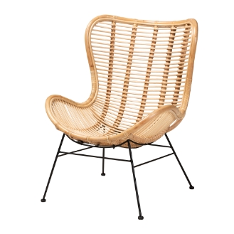 Baxton Studio Colorado Modern Bohemian Natural Brown Rattan and Black Metal Accent Chair