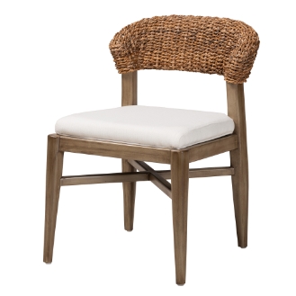 Baxton Studio Chloe Modern Bohemian Walnut Brown Finished Mahogany Wood and Natural Rattan Dining Chair