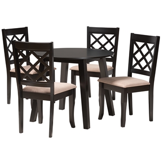 Baxton Studio Lexi Modern Beige Fabric and Dark Brown Finished Wood 5-Piece Dining Set