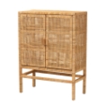 Baxton Studio Vivan Modern Bohemian Natural Brown Rattan and Mahogany Wood 3-Shelf Storage Cabinet