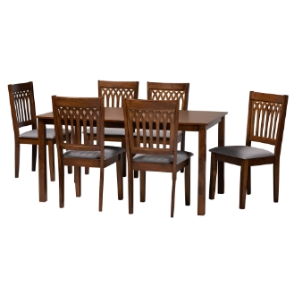 Baxton Studio Genesis Modern Grey Fabric and Walnut Brown Finished Wood 7-Piece Dining Set