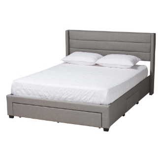 Baxton Studio Braylon Mid-Century Modern Transitional Light Grey Fabric and Dark Brown Finished Wood Queen Size 3-Drawer Storage Platform Bed