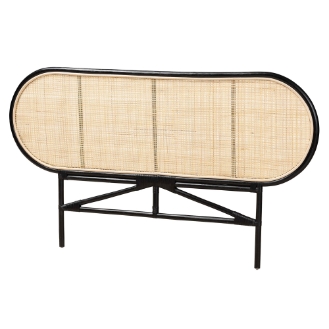 Baxton Studio Reegan Modern Bohemian Two-Tone Black and Natural Brown Rattan Queen Size Standalone Headboard