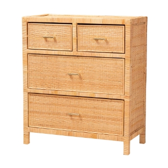 Baxton Studio Vaere Modern Bohemian Natural Brown Rattan and Mahogany Wood Storage Cabinet