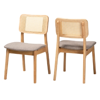 Baxton Studio Dannon Mid-Century Modern Grey Fabric and Ntural Oak Finished Wood 2-Piece Dining Chair Set