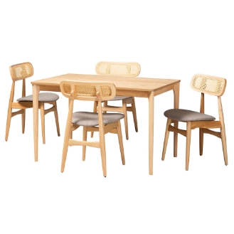 Baxton Studio Tarana Mid-Century Modern Grey Fabric and Natural Oak Finished Wood 5-Piece Dining Set