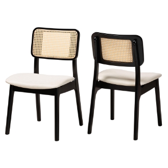 Baxton Studio Dannon Mid-Century Modern Cream Fabric and Black Finished Wood 2-Piece Dining Chair Set