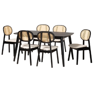 Baxton Studio Darrion Mid-Century Modern Cream Fabric and Black Finished Wood 7-Piece Dining Set