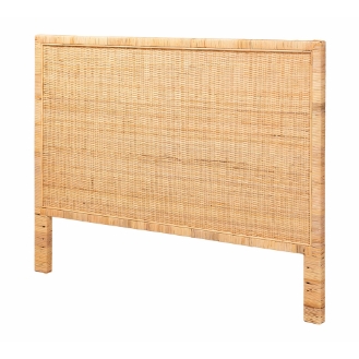 bali & pari Adelyn Modern Bohemian Natural Brown Rattan and Mahogany Wood King Size Headboard