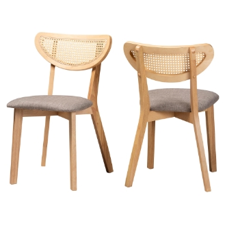 Baxton Studio Dannell Mid-Century Modern Grey Fabric and Natural Oak Finished Wood 2-Piece Dining Chair Set