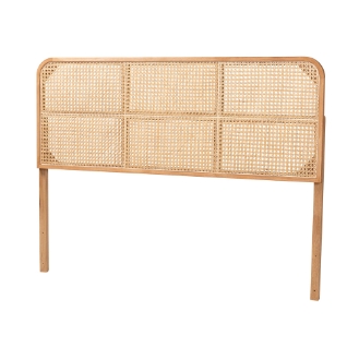 bali & pari Lainer Modern Bohemian Natural Brown Finished Bayur Wood and Rattan Queen Size Headboard
