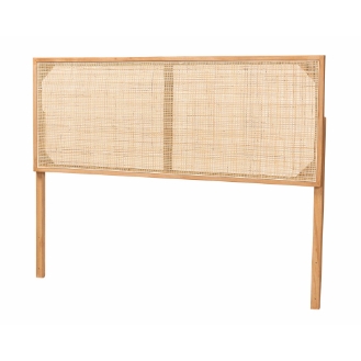bali & pari Aurelia Modern Bohemian Natural Brown Finished Bayur Wood and Rattan Queen Size Headboard