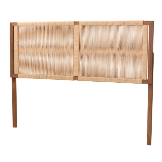 bali & pari Holitz Modern Bohemian Walnut Brown Finished Bayur Wood Queen Size Headboard