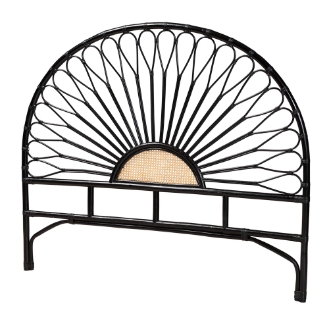 Baxton Studio Perenna Modern Bohemian Two-Tone Black and Natural Brown Rattan King Size Standalone Headboard