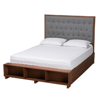 Baxton Studio Jalie Classic Transitional Grey Fabric and Walnut Brown Finished Wood King Size Platform Storage Bed
