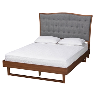 Baxton Studio Sereno Classic and Traditional Grey Fabric and Walnut Brown Finished Wood Queen Size Platform bed