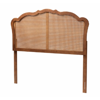 Baxton Studio Leandra Classic and Traditional Ash Walnut Finished Wood King Size Headboard with Rattan