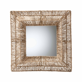 bali & pari Collice Modern Bohemian Metal and Natural Brown Seagrass Accent Wall Mirror