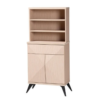 Baxton Studio Draper Mid-Century Modern Two-Tone Light Brown and Black Wood Kitchen Cabinet