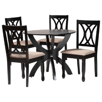 Baxton Studio April Modern Sand Fabric and Dark Brown Finished Wood 5-Piece Dining Set