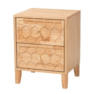 Baxton Studio Hosea Japandi Carved Honeycomb Natural 2-Drawer Nightstand