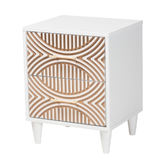 Baxton Studio Louetta Coastal White Caved Contrasting 2-Drawer Nightstand