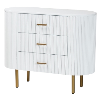 bali & pari Beyla Mid-Century White Fluted Wood and Gold Metal 3-Drawer Dresser