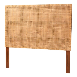 bali & pari Lesia Bohemian Natural Rattan and Mahogany Wood Queen Size Headboard