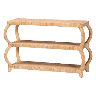 bali & pari Dalida Bohemian Natural Rattan 3-Tier Console Table