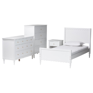Baxton Studio Roni Modern White Wood 4-Piece Twin Bedroom Set with Scalloped Edges
