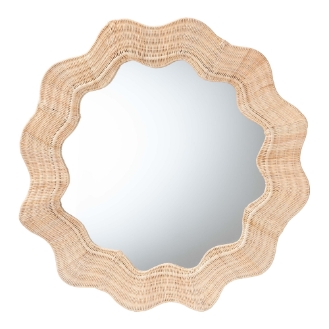 bali & pari Hasana Coastal Scalloped Natural Rattan Round Accent Wall Mirror