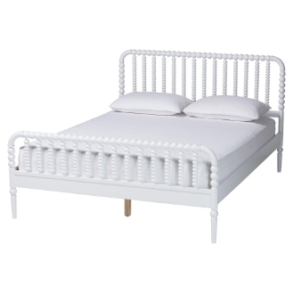 Baxton Studio Lucera Mid-Century White Queen Size Bobbin Bed