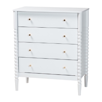 Baxton Studio Lucera Mid-Century White Bobbin Wood 4-Drawer Chest
