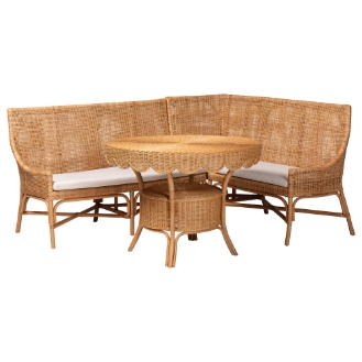 bali & pari Olivera Bohemian Light Honey Rattan 3-Piece Dining Nook Set