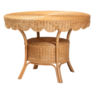 bali & pari Abena Bohemian Scalloped Light Honey Rattan Dining Table