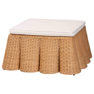 bali & pari Palm Scallop Natural Rattan Ottoman with Cushion - Handwoven Wicker Accent Bench or Footrest for Living Room, Bedroom, or Sunroom Decor, 35" Square