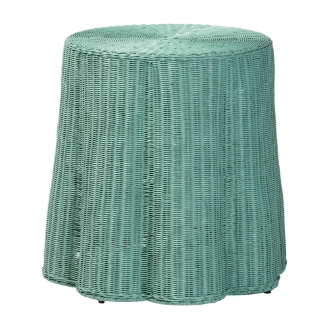 bali & pari Palm Scallop Natural Rattan Console Table - Handwoven Wicker Round Accent Table for Living Room, Sunroom or Foyer Place, Coastal Boho Style in Teal Green